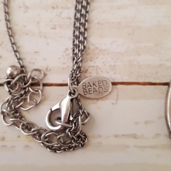 Baked Beads reversible circle necklace filligree red 16" 2 layer chain n2 - Picture 4 of 4